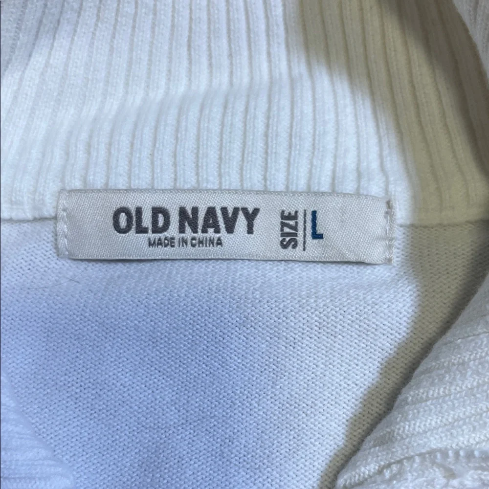 Old Navy Men Large Gray White Stripe Quarter Zip Mock‎ Neck Long Sleeve Sweater